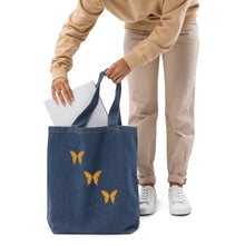 Load image into Gallery viewer, Butterflies Organic denim tote bag