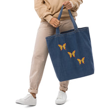 Load image into Gallery viewer, Butterflies Organic denim tote bag