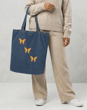 Load image into Gallery viewer, Butterflies Organic denim tote bag