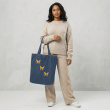 Load image into Gallery viewer, Butterflies Organic denim tote bag
