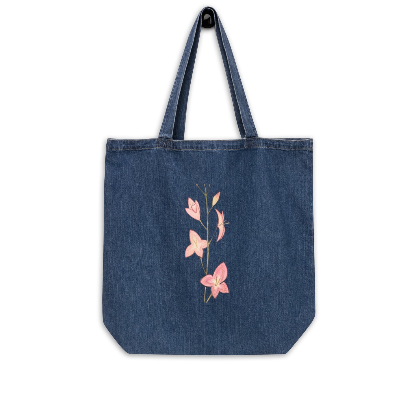 Pink Flowers Organic denim tote bag
