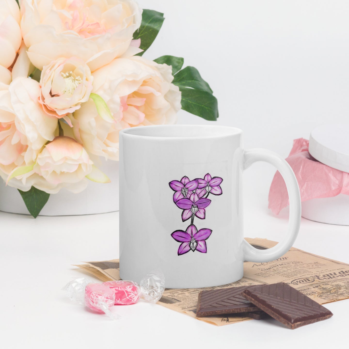 Orchids White glossy mug