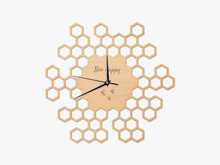 Load image into Gallery viewer, Bee happy Honeycomb wooden wall clock

