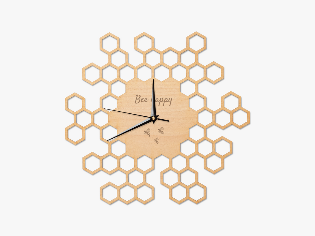 Bee happy Honeycomb wooden wall clock