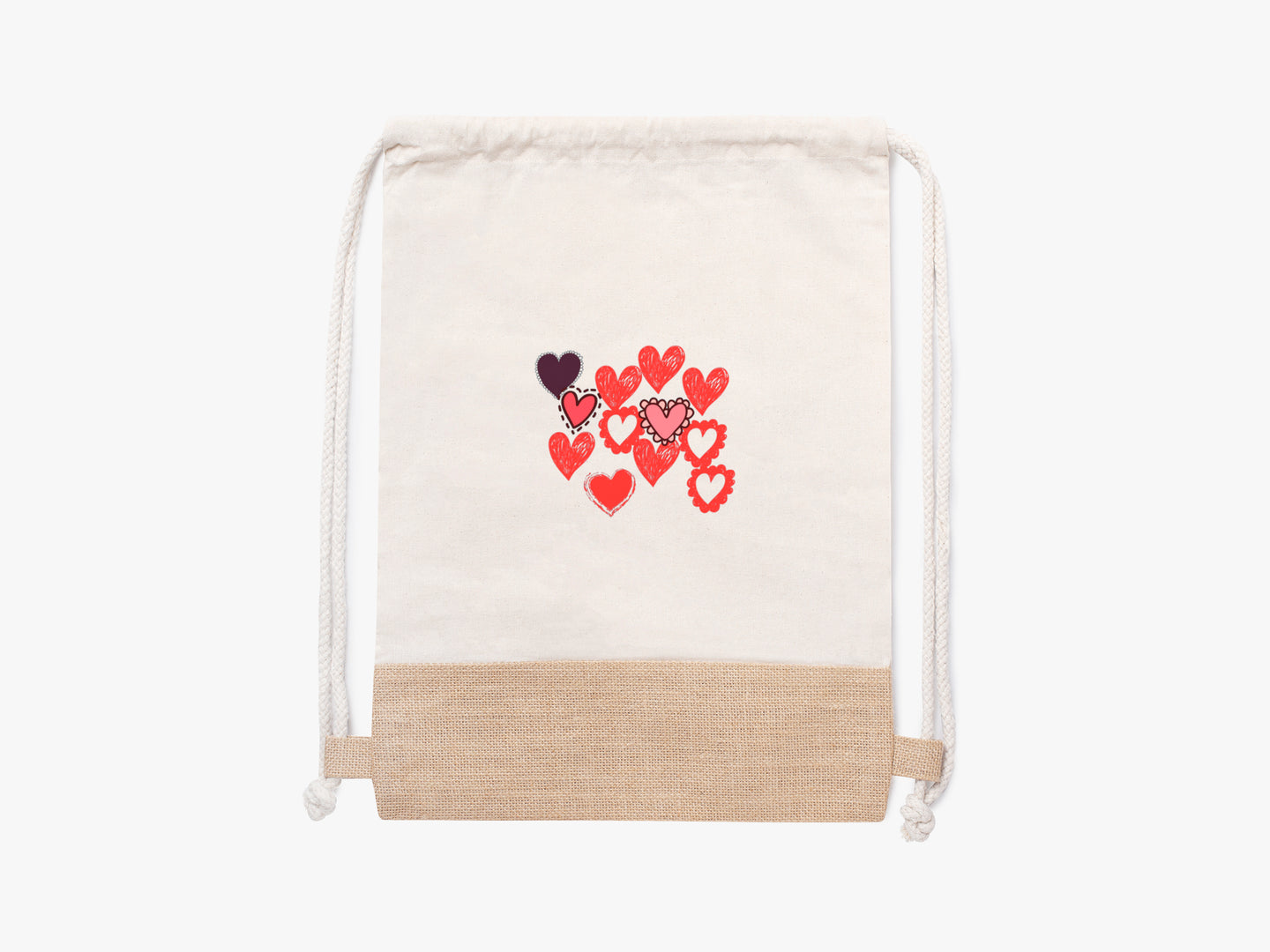 Hearts  Cotton drawstring bag with jute detail SOLD OUT