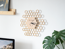 Load image into Gallery viewer, Bee happy Honeycomb wooden wall clock

